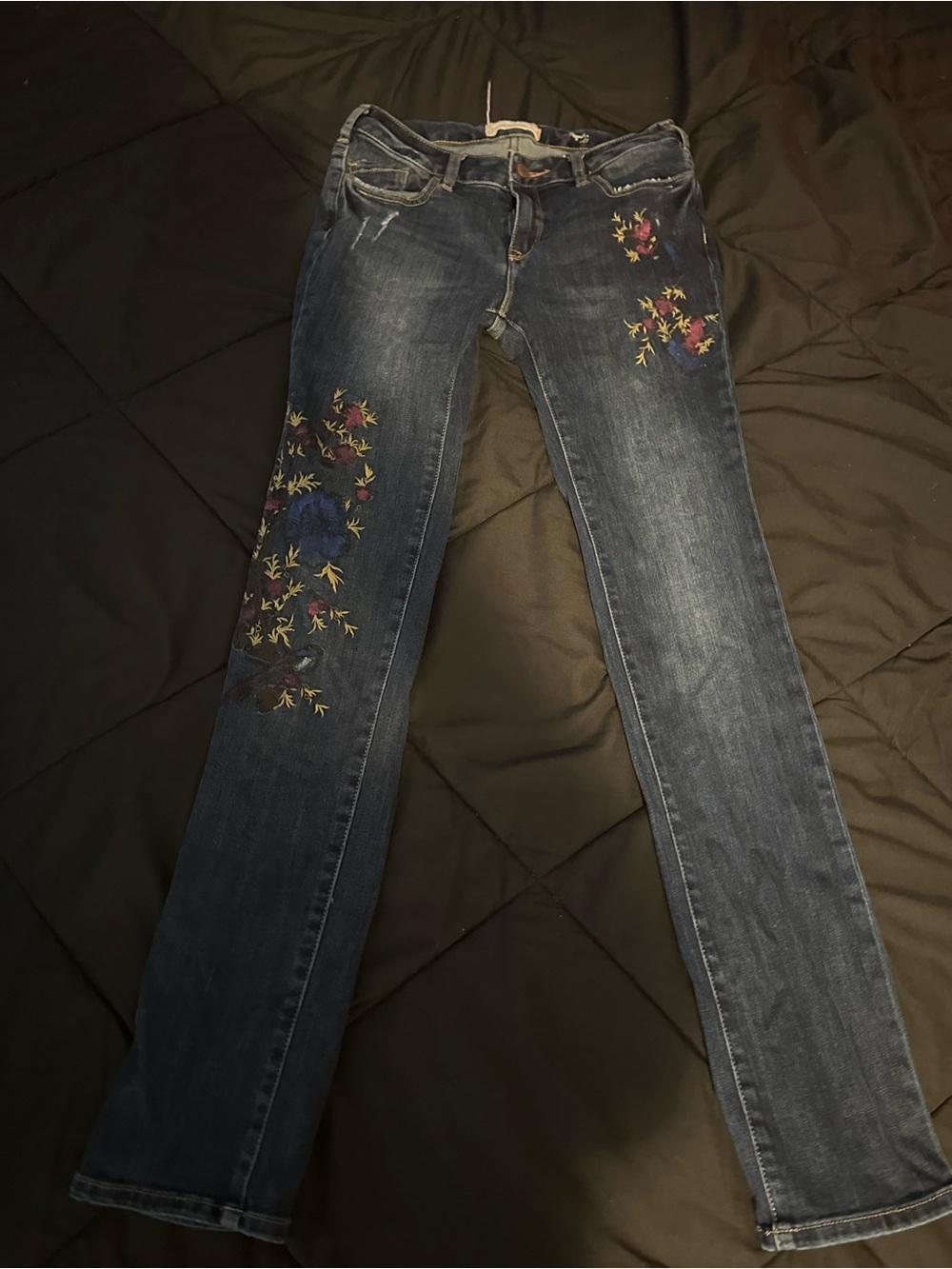 Embroidered Dark Blue Women's Jeans